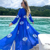 Blue All Seeing Eye - Bikini Dress Cover Up Long Sleeve Kaftan Beach Tunic