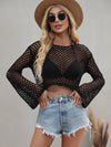 Beach Coverup Knit Trumpet Sleeve Loose Round Neck