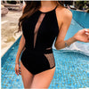 Sexy Mesh Cut Deep V Neck High Waist One Piece Swimsuit